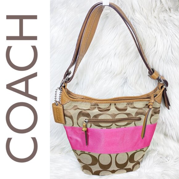 COACH Y2K SIGNATURE STRIPE PINK RUGBY DUFFLE BUCKET SHOULDER CROSSBODY BAG - Picture 2 of 16
